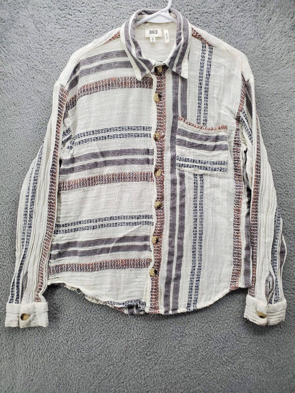 BKE Eased Striped Button Down Shirt Womens Medium Long Sleeve Relaxed Boho